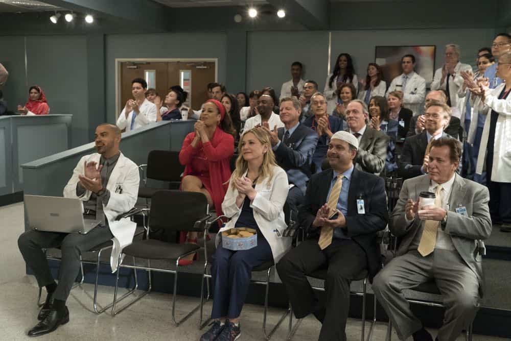 GREY'S ANATOMY - "Judgment Day" - During presentations on Grey Sloan Surgical Innovation Prototypes Day, Arizona shares some cookies from an appreciative patient that, unbeknownst to her, contain a special ingredient. Meanwhile, Catherine reveals some shocking details to Jackson about his grandfather's past; and Jo steps in mid-operation on a major surgery after Bailey and Meredith are down for the count, on "Grey's Anatomy," THURSDAY, APRIL 19 (8:00-9:00 p.m. EDT), on The ABC Television Network. (ABC/Byron Cohen) JESSE WILLIAMS, DEBBIE ALLEN, JESSICA CAPSHAW
