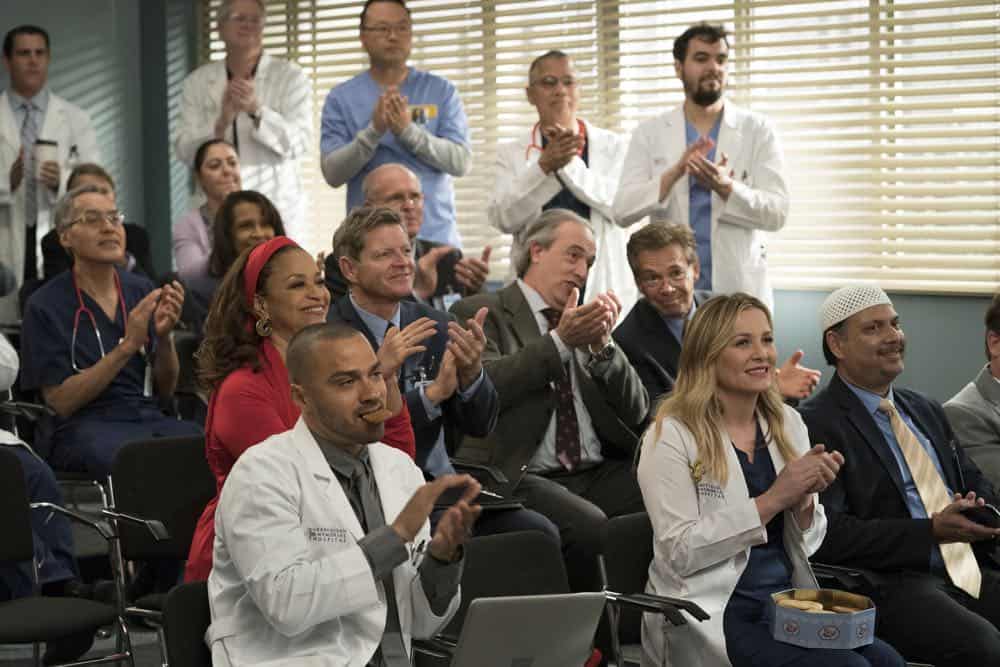 GREY'S ANATOMY - "Judgment Day" - During presentations on Grey Sloan Surgical Innovation Prototypes Day, Arizona shares some cookies from an appreciative patient that, unbeknownst to her, contain a special ingredient. Meanwhile, Catherine reveals some shocking details to Jackson about his grandfather's past; and Jo steps in mid-operation on a major surgery after Bailey and Meredith are down for the count, on "Grey's Anatomy," THURSDAY, APRIL 19 (8:00-9:00 p.m. EDT), on The ABC Television Network. (ABC/Byron Cohen) DEBBIE ALLEN, JESSE WILLIAMS, JESSICA CAPSHAW