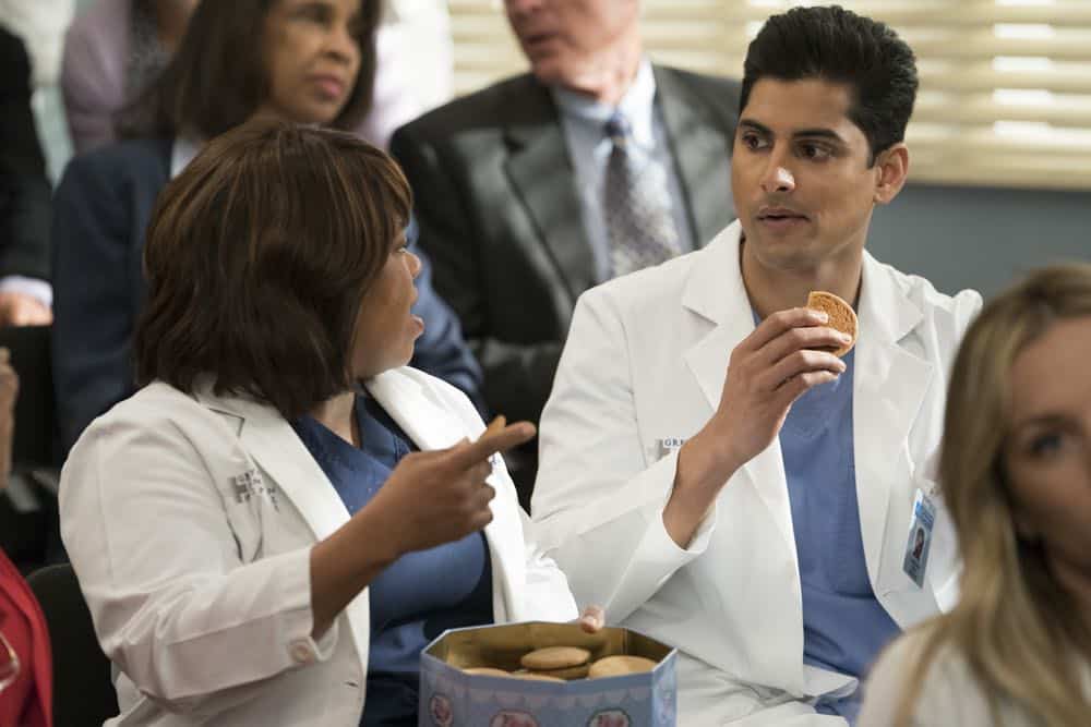GREY'S ANATOMY - "Judgment Day" - During presentations on Grey Sloan Surgical Innovation Prototypes Day, Arizona shares some cookies from an appreciative patient that, unbeknownst to her, contain a special ingredient. Meanwhile, Catherine reveals some shocking details to Jackson about his grandfather's past; and Jo steps in mid-operation on a major surgery after Bailey and Meredith are down for the count, on "Grey's Anatomy," THURSDAY, APRIL 19 (8:00-9:00 p.m. EDT), on The ABC Television Network. (ABC/Byron Cohen) CHANDRA WILSON, RUSHI KOTA