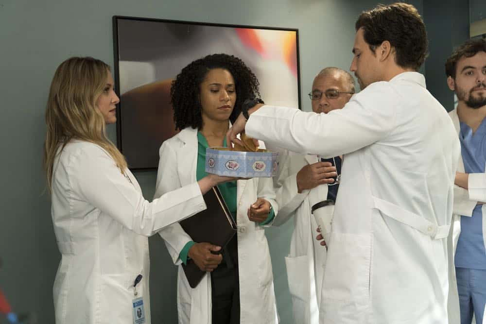 GREY'S ANATOMY - "Judgment Day" - During presentations on Grey Sloan Surgical Innovation Prototypes Day, Arizona shares some cookies from an appreciative patient that, unbeknownst to her, contain a special ingredient. Meanwhile, Catherine reveals some shocking details to Jackson about his grandfather's past; and Jo steps in mid-operation on a major surgery after Bailey and Meredith are down for the count, on "Grey's Anatomy," THURSDAY, APRIL 19 (8:00-9:00 p.m. EDT), on The ABC Television Network. (ABC/Byron Cohen) JESSICA CAPSHAW, KELLY MCCREARY, GIACOMO GIANNIOTTI