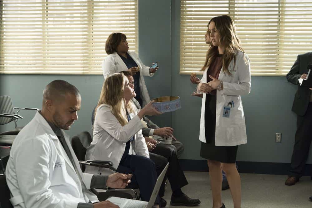 GREY'S ANATOMY - "Judgment Day" - During presentations on Grey Sloan Surgical Innovation Prototypes Day, Arizona shares some cookies from an appreciative patient that, unbeknownst to her, contain a special ingredient. Meanwhile, Catherine reveals some shocking details to Jackson about his grandfather's past; and Jo steps in mid-operation on a major surgery after Bailey and Meredith are down for the count, on "Grey's Anatomy," THURSDAY, APRIL 19 (8:00-9:00 p.m. EDT), on The ABC Television Network. (ABC/Byron Cohen) JESSE WILLIAMS, JESSICA CAPSHAW, CHANDRA WILSON, CAMILLA LUDDINGTON