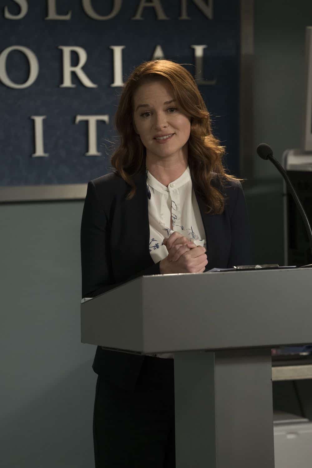 GREY'S ANATOMY - "Judgment Day" - During presentations on Grey Sloan Surgical Innovation Prototypes Day, Arizona shares some cookies from an appreciative patient that, unbeknownst to her, contain a special ingredient. Meanwhile, Catherine reveals some shocking details to Jackson about his grandfather's past; and Jo steps in mid-operation on a major surgery after Bailey and Meredith are down for the count, on "Grey's Anatomy," THURSDAY, APRIL 19 (8:00-9:00 p.m. EDT), on The ABC Television Network. (ABC/Byron Cohen) SARAH DREW