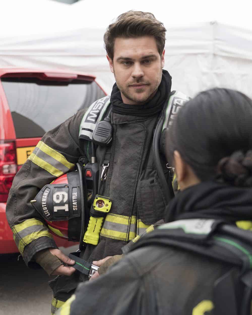 STATION 19 - "Stronger Together" - Andy, Jack and 18 other candidates take the captaincy drill test, gunning for one spot as captain of Station 19. Meanwhile, Travis is serving as acting captain while Andy and Jack are away for the day; and Ben confronts Vic about her fears, on "Station 19," THURSDAY, APRIL 19 (9:00-10:00 p.m. EDT), on The ABC Television Network. (ABC/Eric McCandless) GREY DAMON