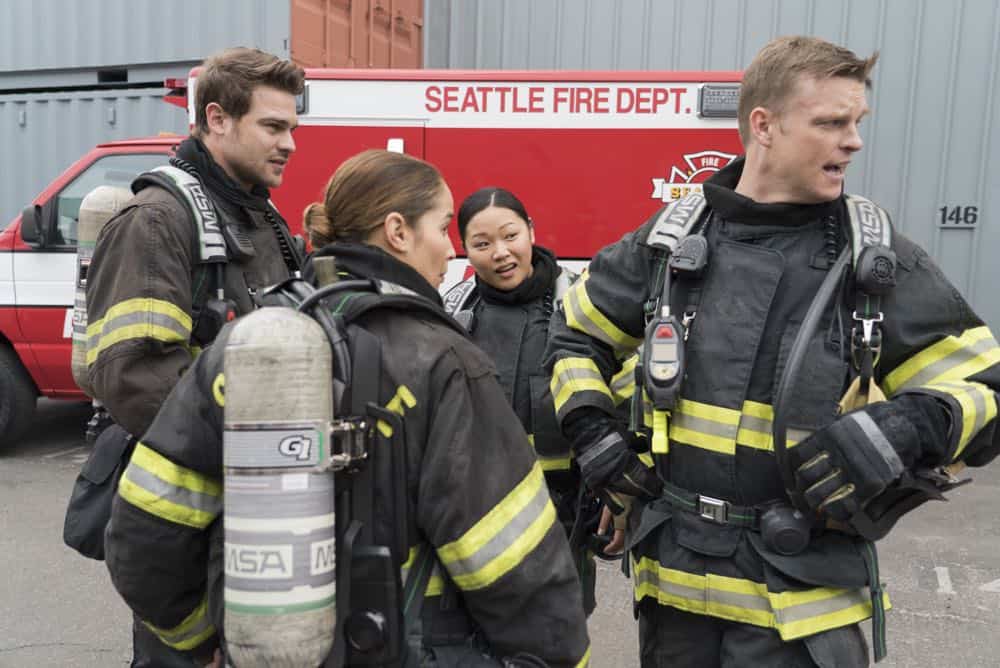 STATION 19 - "Stronger Together" - Andy, Jack and 18 other candidates take the captaincy drill test, gunning for one spot as captain of Station 19. Meanwhile, Travis is serving as acting captain while Andy and Jack are away for the day; and Ben confronts Vic about her fears, on "Station 19," THURSDAY, APRIL 19 (9:00-10:00 p.m. EDT), on The ABC Television Network. (ABC/Eric McCandless) GREY DAMON, JAINA LEE ORTIZ, JEE YOUNG HAN, BRAD BEYER
