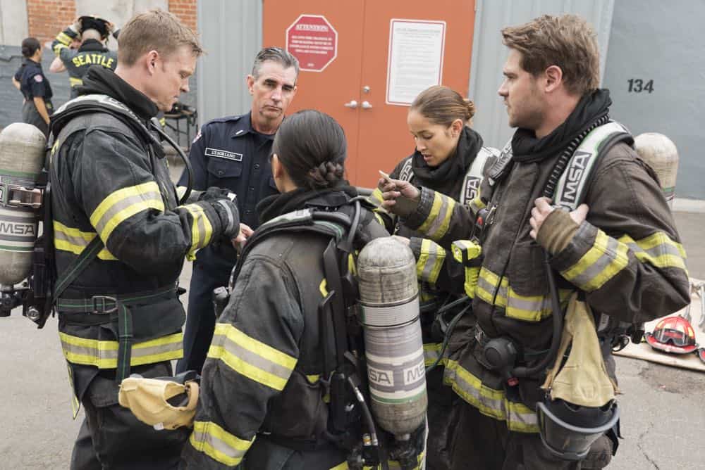 STATION 19 - "Stronger Together" - Andy, Jack and 18 other candidates take the captaincy drill test, gunning for one spot as captain of Station 19. Meanwhile, Travis is serving as acting captain while Andy and Jack are away for the day; and Ben confronts Vic about her fears, on "Station 19," THURSDAY, APRIL 19 (9:00-10:00 p.m. EDT), on The ABC Television Network. (ABC/Eric McCandless) BRAD BEYER, JAINA LEE ORTIZ, GREY DAMON