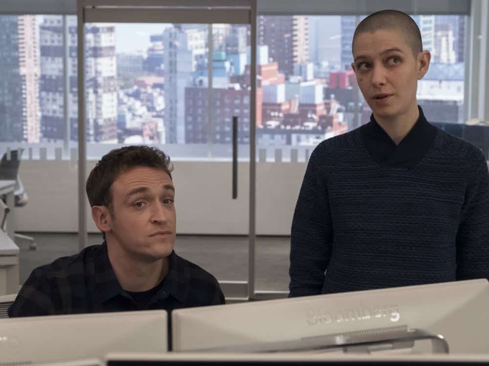 Dan Soder as Mafee and Asia Kate Dillon as Taylor in BILLIONS (Season 3, Episode 04, "Hell of a Ride"). - Photo: Jeff Neumann/SHOWTIME Dan Soder as Mafee and Asia Kate Dillon as Taylor in BILLIONS (Season 3, Episode 04, "Hell of a Ride"). - Photo: Jeff Neumann/SHOWTIME - Photo ID: BILLIONS_304_1793.R.jpg