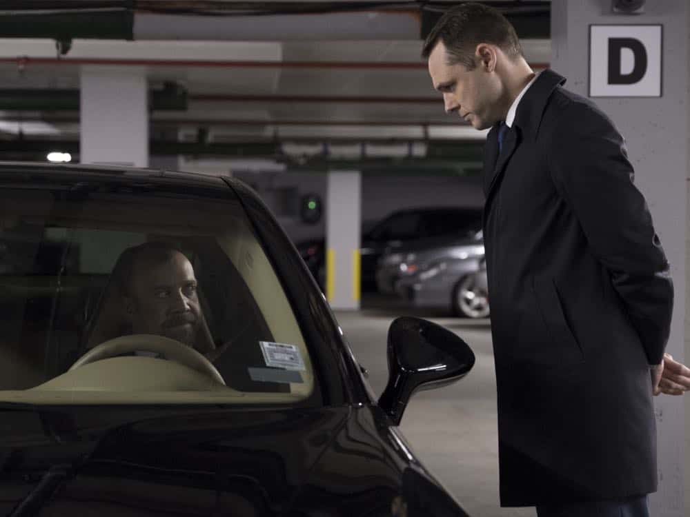 Paul Giamatti as Chuck Rhoades and Christopher Denham as Oliver Dake in BILLIONS (Season 3, Episode 04, "Hell of a Ride"). - Photo: Jeff Neumann/SHOWTIME