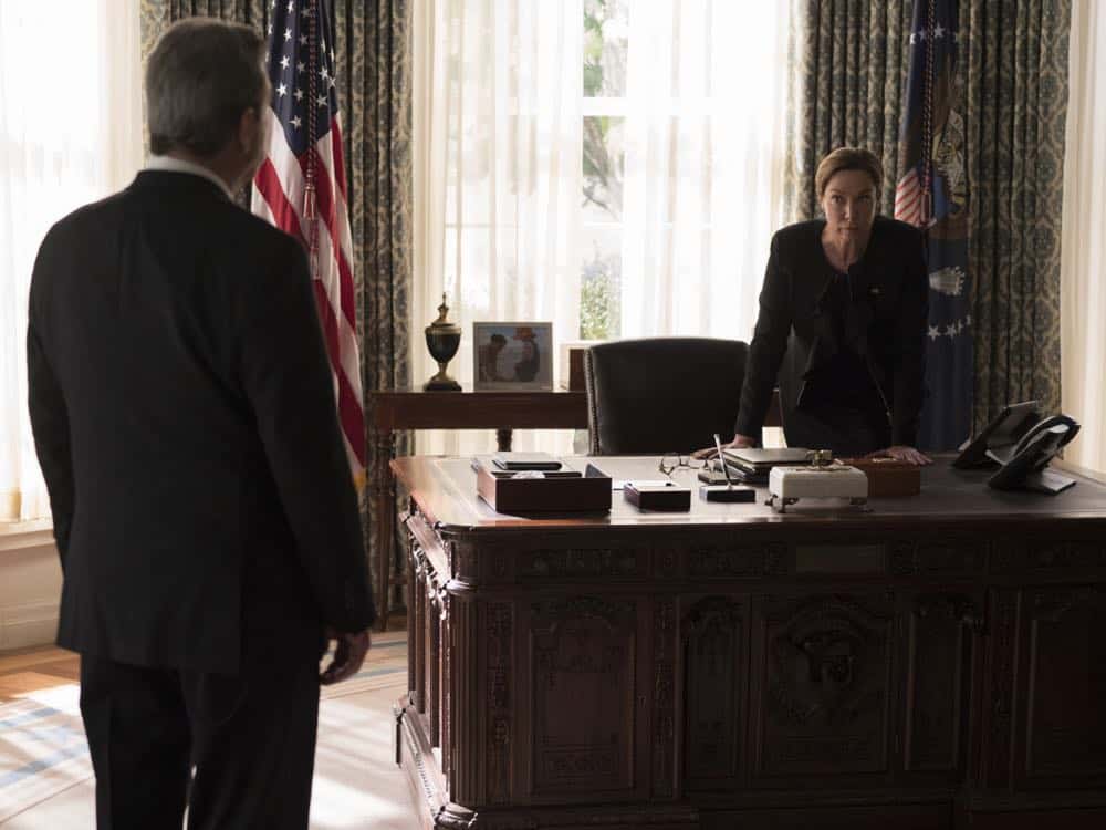 Beau Bridges as Vice President Marlin and Elizabeth Marvel as President Keane in HOMELAND (Season 7, Episode 10, "Clarity"). - Photo: Antony Platt/SHOWTIME Beau Bridges as Vice President Marlin and Elizabeth Marvel as President Keane in HOMELAND (Season 7, Episode 10, "Clarity"). - Photo: Antony Platt/SHOWTIME