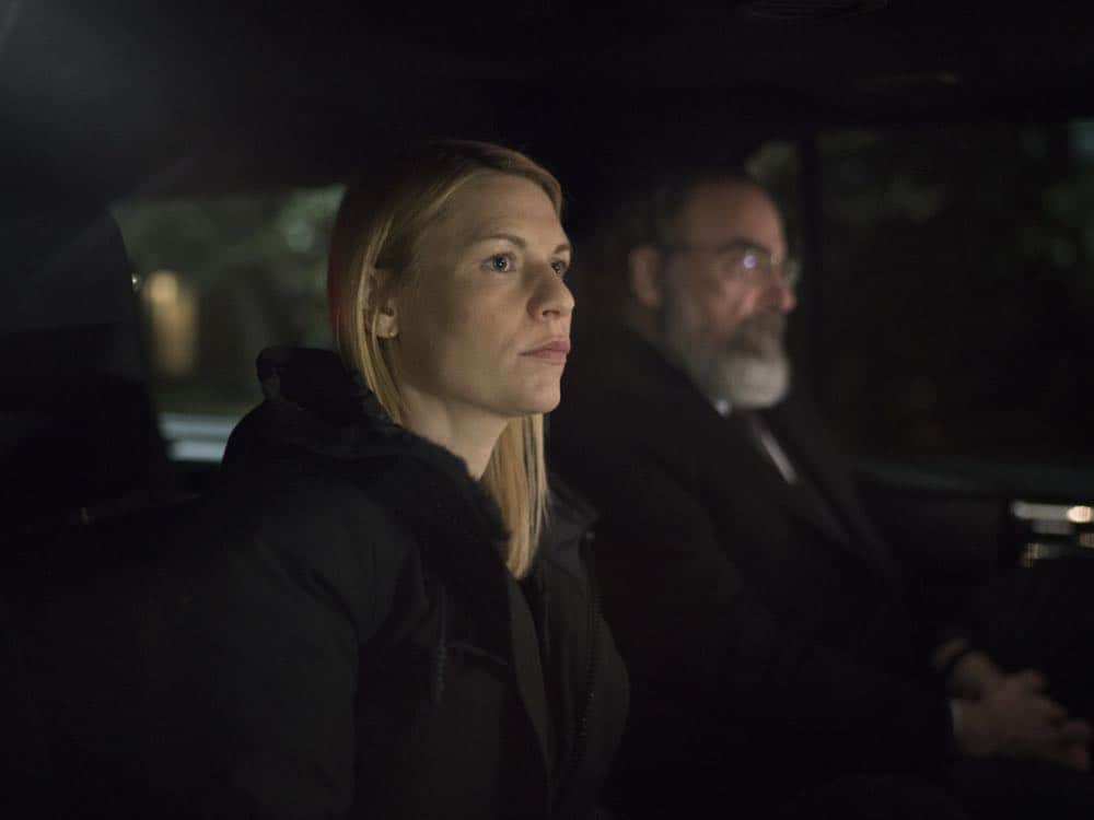 Claire Danes as Carrie Mathison and Mandy Patinkin as Saul Berenson in HOMELAND (Season 7, Episode 10, "Clarity"). - Photo: Antony Platt/SHOWTIME