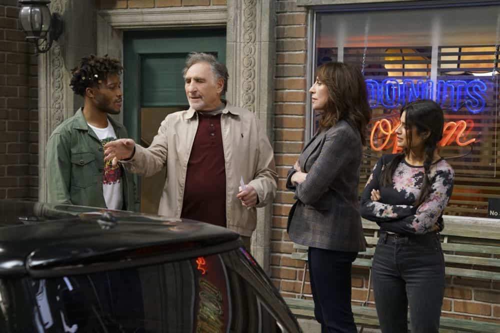 "Pedal to the Meddle"--Arthur's offer to teach Franco to drive hits a speed bump when a cop catches Arthur with an expired license. Also, Tush prepares to attend a princely wedding for his friend Harry, on SUPERIOR DONUTS, Monday, April 16 (9:00-9:30 PM, ET/PT), on the CBS Television Network. Pictured L-R: Jermaine Fowler as Franco, Judd Hirsch as Arthur, Katey Sagal as Randy, and Diane Guerrero as Sofia Photo: Ron P. Jaffe/CBS é2018 CBS Broadcasting, Inc. All Rights Reserved