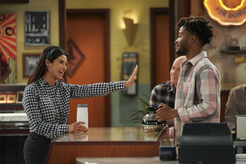 "Pedal to the Meddle"--Arthur's offer to teach Franco to drive hits a speed bump when a cop catches Arthur with an expired license. Also, Tush prepares to attend a princely wedding for his friend Harry, on SUPERIOR DONUTS, Monday, April 16 (9:00-9:30 PM, ET/PT), on the CBS Television Network. Pictured L-R: Diane Guerrero as Sofia, David Koechner as Tush, and Jermaine Fowler as Franco Photo: Ron P. Jaffe/CBS é2018 CBS Broadcasting, Inc. All Rights Reserved "Pedal to the Meddle"--Arthur's offer to teach Franco to drive hits a speed bump when a cop catches Arthur with an expired license. Also, Tush prepares to attend a princely wedding for his friend Harry, on SUPERIOR DONUTS, Monday, April 16 (9:00-9:30 PM, ET/PT), on the CBS Television Network. Pictured L-R: Diane Guerrero as Sofia, David Koechner as Tush, and Jermaine Fowler as Franco Photo: Ron P. Jaffe/CBS é2018 CBS Broadcasting, Inc. All Rights Reserved