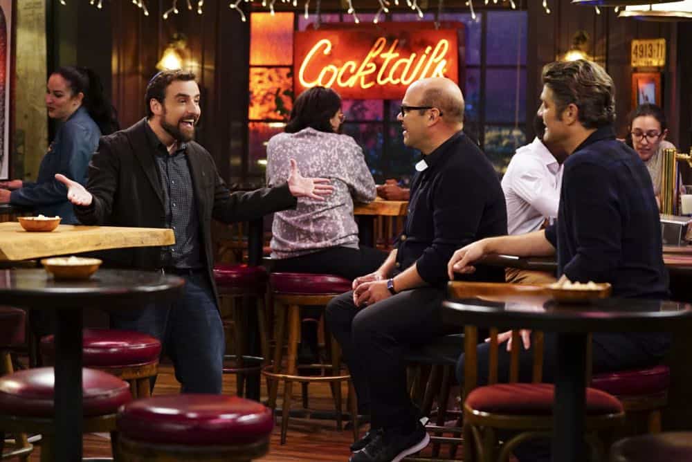 ÃÂShow HospitalityààChip and LeslieÃÂs patience is tested when they invite Rabbi Gil to stay with them after he discovers his wife is having an affair, on LIVING BIBLICALLY, Monday, April 16 (9:30-10:00PM, ET/PT) on the CBS Television Network. Pictured L-R: David Krumholtz as Rabbi Gil, Ian Gomez as Father Gene, and Jay R. Ferguson as Chip Photo: Sonja Flemming/CBS é2017 CBS Broadcasting, Inc. All Rights Reserved