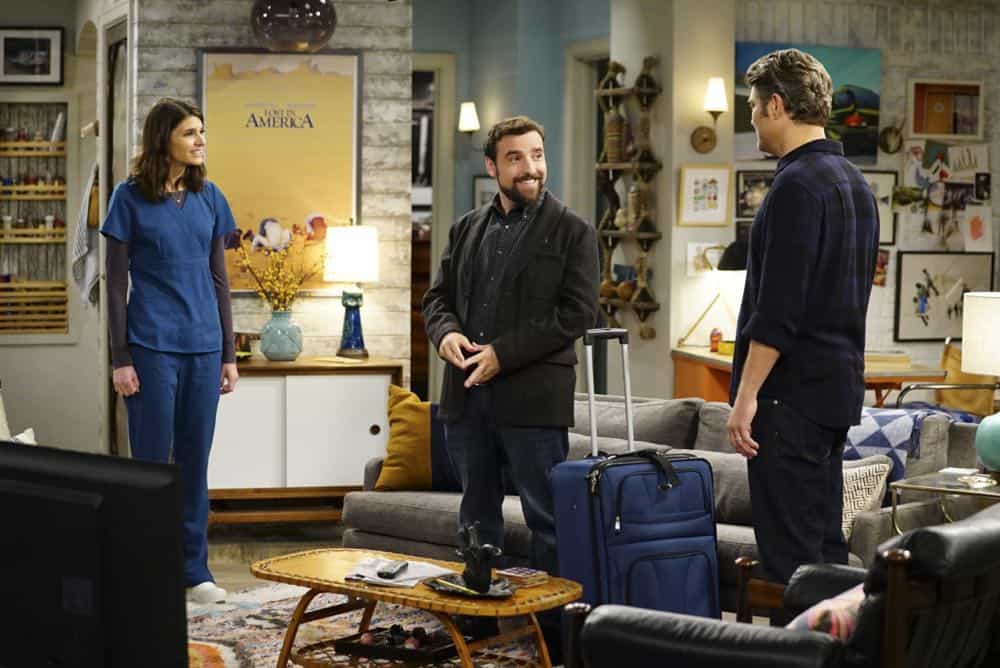 ÃÂShow HospitalityààChip and LeslieÃÂs patience is tested when they invite Rabbi Gil to stay with them after he discovers his wife is having an affair, on LIVING BIBLICALLY, Monday, April 16 (9:30-10:00PM, ET/PT) on the CBS Television Network. Pictured L-R: Lindsey Kraft as Leslie, David Krumholtz as Rabbi Gil, and Jay R. Ferguson as Chip Photo: Sonja Flemming/CBS é2017 CBS Broadcasting, Inc. All Rights Reserved