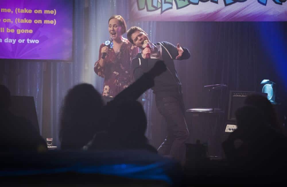 Supergirl -- "Schott Through the Heart" -- Image Number: SPG314b_0330.jpg -- Pictured (L-R): Laurie Metcalf as Mary McGowan and Jeremy Jordan as Winn -- Photo: Dean Buscher/The CW -- é 2018 The CW Network, LLC. All rights reserved.
