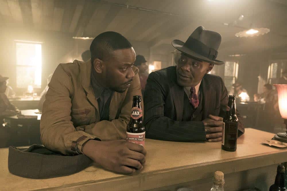 TIMELESS -- "King of Delta Blues" Episode 206 -- Pictured: (l-r) Malcolm Barrett as Rufus Carlin, Paterson Joseph as Connor Mason -- (Photo by: Justin Lubin/NBC) TIMELESS -- "King of Delta Blues" Episode 206 -- Pictured: (l-r) Malcolm Barrett as Rufus Carlin, Paterson Joseph as Connor Mason -- (Photo by: Justin Lubin/NBC)