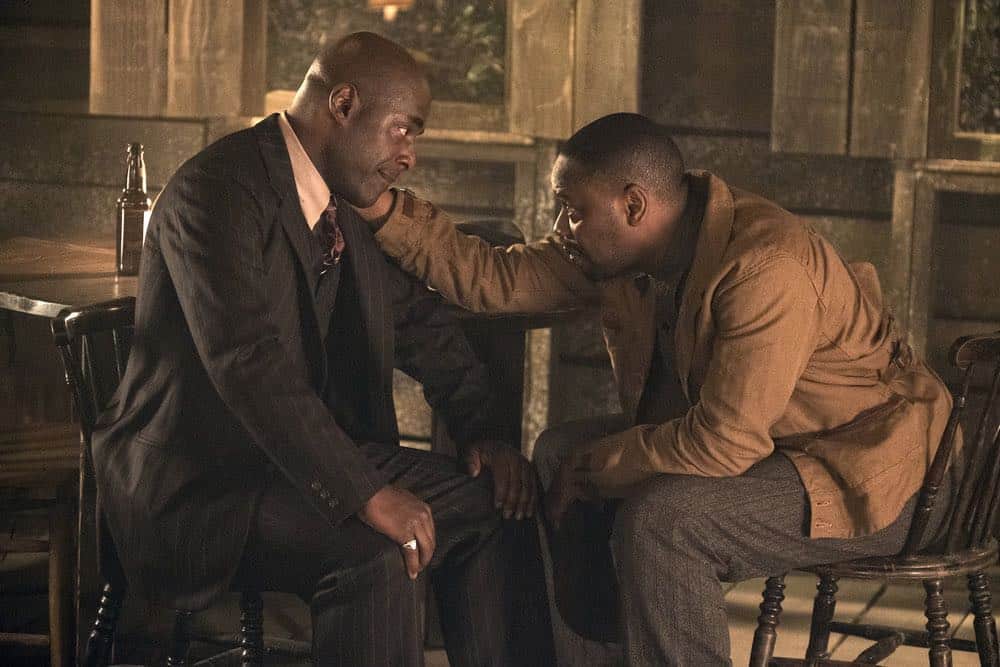 TIMELESS -- "King of Delta Blues" Episode 206 -- Pictured: (l-r) Malcolm Barrett as Rufus Carlin, Paterson Joseph as Connor Mason -- (Photo by: Justin Lubin/NBC)