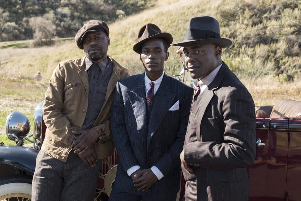 TIMELESS -- "King of Delta Blues" Episode 206 -- Pictured: (l-r) Malcolm Barrett as Rufus Carlin, Kamal Naiqui as Robert Johnson, Paterson Joseph as Connor Mason -- (Photo by: Justin Lubin/NBC) TIMELESS -- "King of Delta Blues" Episode 206 -- Pictured: (l-r) Malcolm Barrett as Rufus Carlin, Kamal Naiqui as Robert Johnson, Paterson Joseph as Connor Mason -- (Photo by: Justin Lubin/NBC)