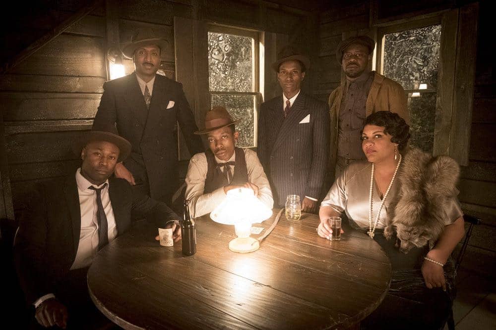 TIMELESS -- "King of Delta Blues" Episode 206 -- Pictured: (l-r) Wiley B. Oscar as Muddy Waters, Keith Machekanyanga as Son House, Kamal Naiqui as Robert Johnson, Malcolm Barrett as Rufus Carlin, Radha Blank as Bessie Smith -- (Photo by: Justin Lubin/NBC)