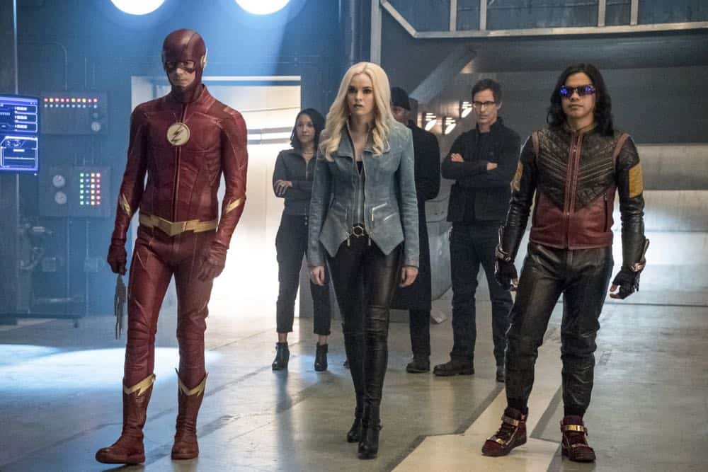 The Flash -- "Lose Yourself" -- Image Number: FLA418a_0302b.jpg -- Pictured (L-R): Grant Gustin as The Flash, Candice Patton as Iris West, Danielle Panabaker as Caitlin Snow/Killer Frost, Jesse L. Martin as Detective Joe West, Tom Cavanagh as Harrison Wells and Carlos Valdes as Cisco Ramon/Vibe -- Photo: Katie Yu/The CW -- é 2018 The CW Network, LLC. All rights reserved The Flash -- "Lose Yourself" -- Image Number: FLA418a_0302b.jpg -- Pictured (L-R): Grant Gustin as The Flash, Candice Patton as Iris West, Danielle Panabaker as Caitlin Snow/Killer Frost, Jesse L. Martin as Detective Joe West, Tom Cavanagh as Harrison Wells and Carlos Valdes as Cisco Ramon/Vibe -- Photo: Katie Yu/The CW -- é 2018 The CW Network, LLC. All rights reserved