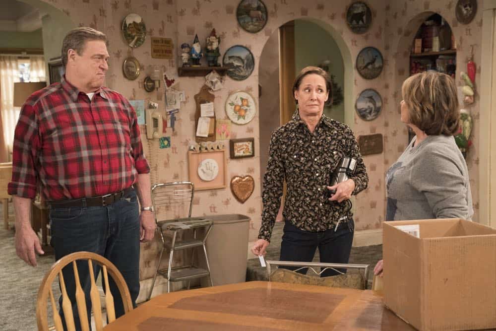 ROSEANNE - "No Country for Old Women" - After Beverly gets kicked out of the nursing home, Roseanne and Jackie fight over who will take care of their mother. Meanwhile, Mark's creative touch with building a birdhouse for Dan's customer is more than Dan can handle, but Darlene defends her son, on the sixth episode of the revival of "Roseanne," TUESDAY, MAY 1 (8:00-8:30 p.m. EDT), on The ABC Television Network. (ABC/Greg Gayne) JOHN GOODMAN, LAURIE METCALF, ROSEANNE BARR
