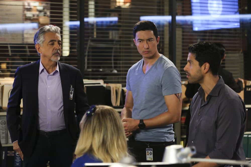 "Believer" -- When Reid discovers former FBI Special Agent Owen Quinn (James Urbaniak) locked inside a storage unit, the BAU questions the credibility of Quinn's bizarre accounts of searching for an UnSub that he named "The Strangler," on the second episode of the double-episode 13th season finale cliffhanger of CRIMINAL MINDS, Wednesday, April 18 (10:00-11:00 PM, ET/PT) on the CBS Television Network. Pictured: Joe Mantegna (David Rossi), Daniel Henney (Matt Simmons), Adam Rodriguez (Luke Alvez) Photo: Michael Yarish/CBS é2018 CBS Broadcasting, Inc. All Rights Reserved