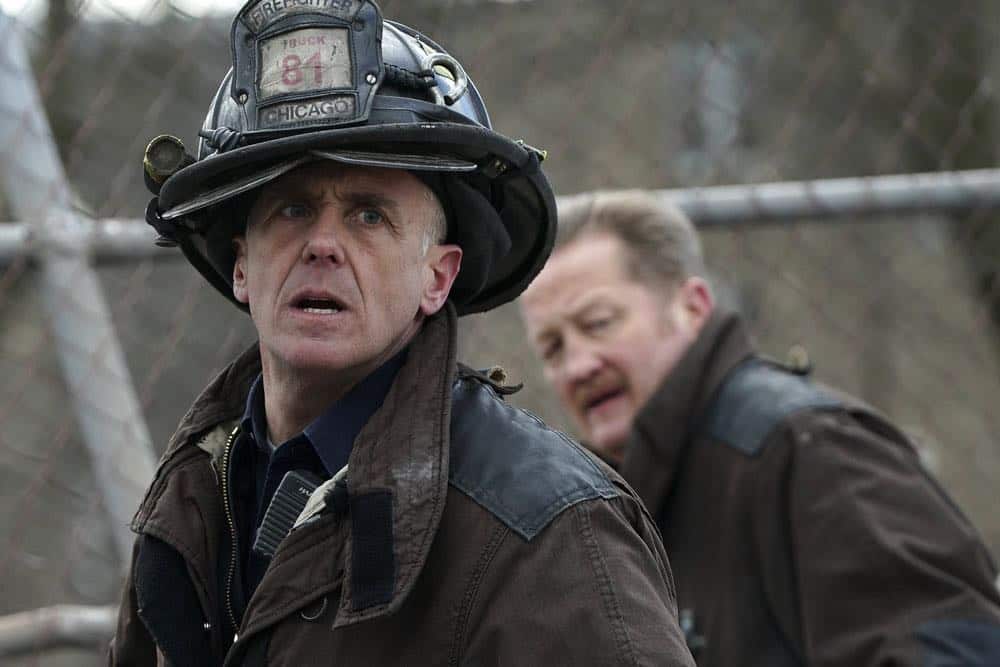 CHICAGO FIRE -- "Where I Want To Be" Episode 619 -- Pictured: (l-r) David Eigenberg as Christopher Herrmann, Christian Stolte as Mouch -- (Photo by: Elizabeth Morris/NBC)