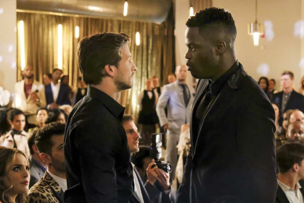 Dynasty -- "Use or Be Used"-- Image Number: DYN119b_0256b2.jpg -- Pictured (L-R): Adam Huber as Liam and Sam Adegoke as Jeff -- Photo: Erika Doss/The CW -- é 2018 The CW Network, LLC. All Rights Reserved