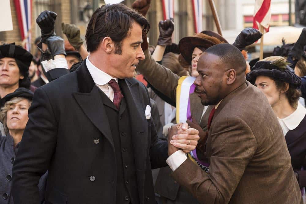 TIMELESS -- "Mrs. Sherlock Holmes" Episode 207 -- Pictured: (l-r) Goran Visnjic as Garcia Flynn, Malcolm Barrett As Rufus Carlin -- (Photo by: Justin Lubin/NBC)