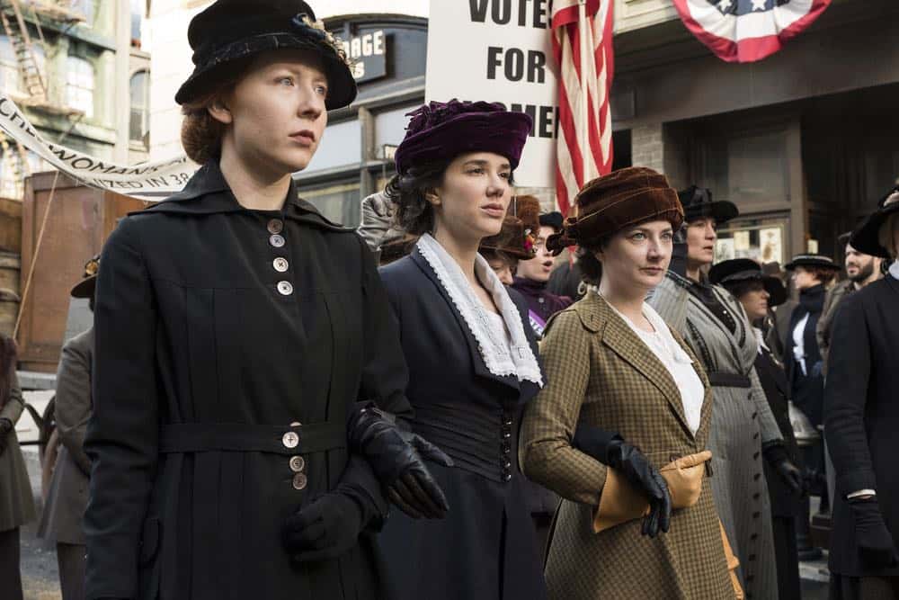TIMELESS -- "Mrs. Sherlock Holmes" Episode 207 -- Pictured: (l-r) Glennellen Anderson as Jane, Erica Dasher as Alice Paul, Lauren Baldwin as Mary -- (Photo by: Justin Lubin/NBC)