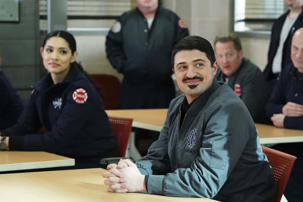 CHICAGO FIRE -- "The Strongest Among Us" Episode 620 -- Pictured: (l-r) Miranda Rae Mayo as Stella Kidd, Yuri Sardarov as Otis -- (Photo by: Elizabeth Morris/NBC)