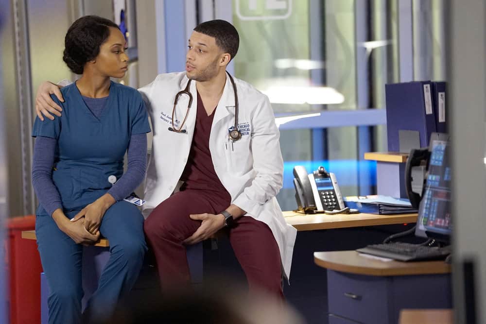CHICAGO MED -- "The Parent Trap" Episode 317 -- Pictured: (l-r) Yaya DaCosta as April Sexton, Roland Buck III as Noah Sexton -- (Photo by: Elizabeth Sisson/NBC)