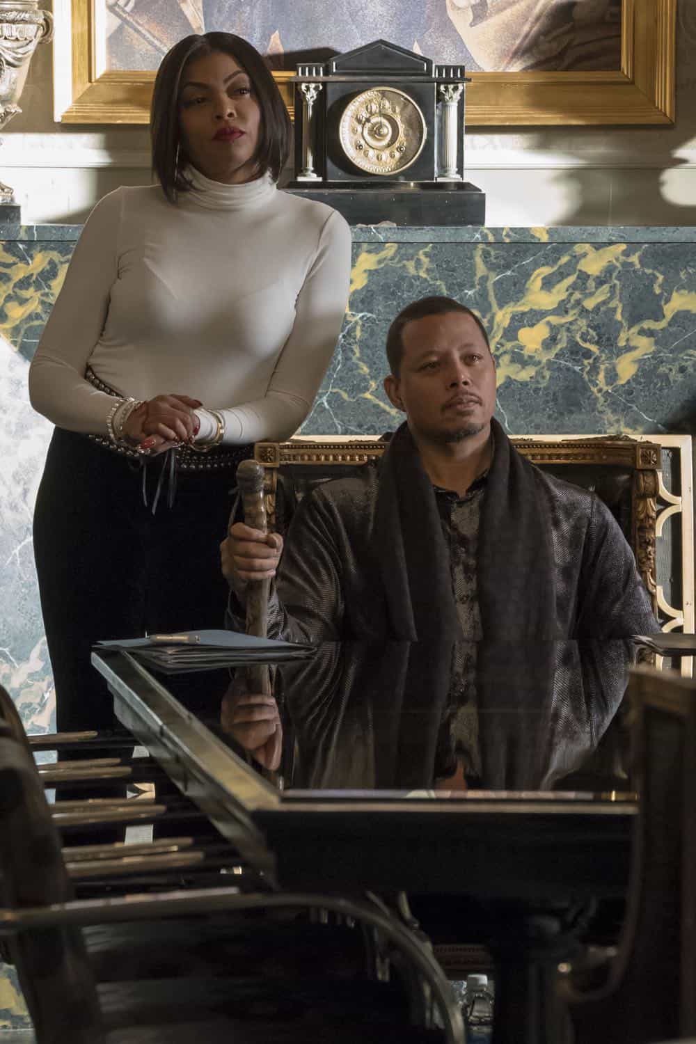 EMPIRE: L-R: Taraji P. Henson and Terrence Howard in the "False Face" episode of EMPIRE airing Wednesday, April 25 (8:00-9:00 PM ET/PT) on FOX. CR: Fox Broadcasting Co. CR: Chuck Hodes