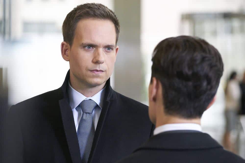 SUITS -- "Tiny Violin" Episode 715 -- Pictured: Patrick J. Adams as Mike Ross -- (Photo by: Ian Watson/USA Network)