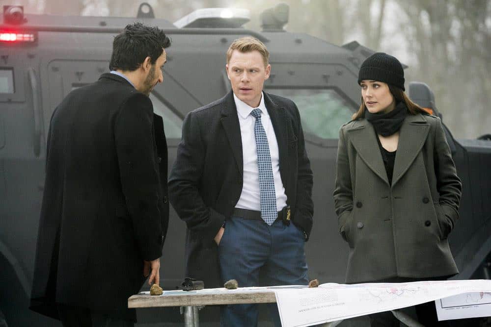 THE BLACKLIST -- "Nicholas T. Moore (#110)" Episode 520 -- Pictured: (l-r) Amir Arison as Aram Mojtabai, Diego Klattenhoff as Donald Ressler, Megan Boone as Elizabeth Keen -- (Photo by: Scott Gries/NBC)
