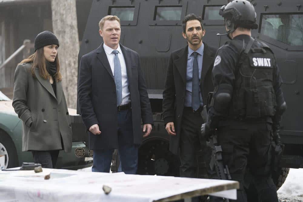 THE BLACKLIST -- "Nicholas T. Moore (#110)" Episode 520 -- Pictured: (l-r) Megan Boone as Elizabeth Keen, Diego Klattenhoff as Donald Ressler, Amir Arison as Aram Mojtabai -- (Photo by: Scott Gries/NBC)