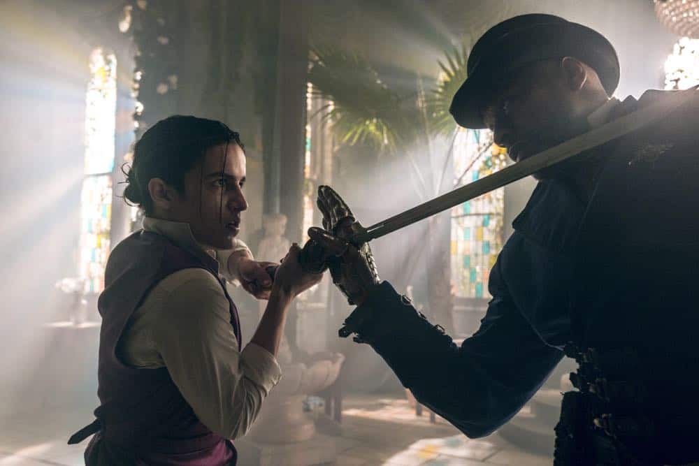Aramis Knight as M.K., Sherman Augustus as Moon - Into the Badlands _ Season 3, Episode 2 - Photo Credit: Aidan Monaghan/AMC