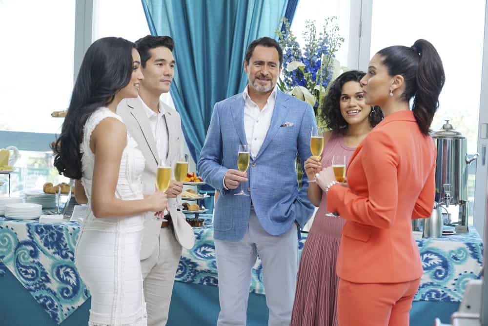 GRAND HOTEL - "Pilot" - Eva Longoria executive produces this bold, provocative drama set at the last family-owned hotel in multicultural Miami Beach. Charismatic Santiago Mendoza owns the hotel, while his glamorous second wife, Gigi, and their adult children enjoy the spoils of success. The hotel's loyal staff round out a contemporary, fresh take on an upstairs/downstairs story. Wealthy and beautiful guests bask in luxury, but scandals, escalating debt and explosive secrets hide beneath the picture-perfect exterior. The show is based on the Spanish series. (ABC/Eric McCandless) FELIZ RAMIREZ, KEN KIRBY, DEMIAN BICHIR, JUSTINA ADORNO, ROSELYN SANCHEZ