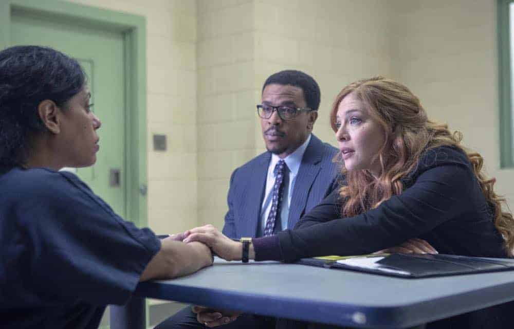 PROVEN INNOCENT: L-R: Guest star Liza Colón-Zayas, Russell Hornsby and Rachelle Lefevre in PROVEN INNOCENT on FOX. ©2018 Fox Broadcasting Co. Cr: Adrian Burrows/FOX PROVEN INNOCENT: L-R: Guest star Liza Colón-Zayas, Russell Hornsby and Rachelle Lefevre in PROVEN INNOCENT on FOX. ©2018 Fox Broadcasting Co. Cr: Adrian Burrows/FOX