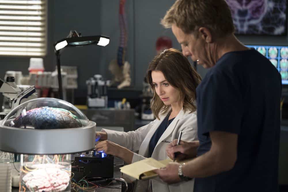 GREY'S ANATOMY - "With a Wonder and a Wild Desire"/"Broken Together" - During the first hour of the two-hour season premiere, the doctors at Grey Sloan Memorial vie for a new position. Meredith is seemingly distracted and struggles to stay focused, and Maggie finds herself the keeper of a big secret while Amelia and Owen try to figure out their relationship. Meanwhile, Jo and Alex's honeymoon doesn't go exactly as planned. In the second hour, new doctors continue to shake up the hospital in typical Grey Sloan manner. Meredith bonds with a patient while Jackson struggles with the meaning behind recent experiences; and after making a life-changing decision, Jo forms an unexpected alliance. The two-hour season premiere of "Grey's Anatomy" airs THURSDAY, SEPT. 27 (8:00-10:00 p.m. EDT), on The ABC Television Network. (ABC/Eric McCandless) CATERINA SCORSONE, GREG GERMANN