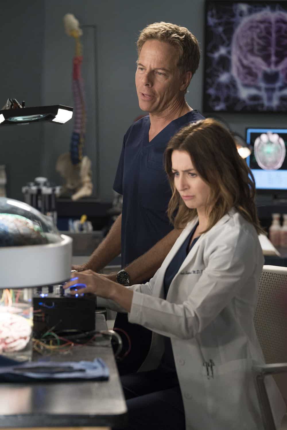 GREY'S ANATOMY - "With a Wonder and a Wild Desire"/"Broken Together" - During the first hour of the two-hour season premiere, the doctors at Grey Sloan Memorial vie for a new position. Meredith is seemingly distracted and struggles to stay focused, and Maggie finds herself the keeper of a big secret while Amelia and Owen try to figure out their relationship. Meanwhile, Jo and Alex's honeymoon doesn't go exactly as planned. In the second hour, new doctors continue to shake up the hospital in typical Grey Sloan manner. Meredith bonds with a patient while Jackson struggles with the meaning behind recent experiences; and after making a life-changing decision, Jo forms an unexpected alliance. The two-hour season premiere of "Grey's Anatomy" airs THURSDAY, SEPT. 27 (8:00-10:00 p.m. EDT), on The ABC Television Network. (ABC/Eric McCandless) GREG GERMANN, CATERINA SCORSONE