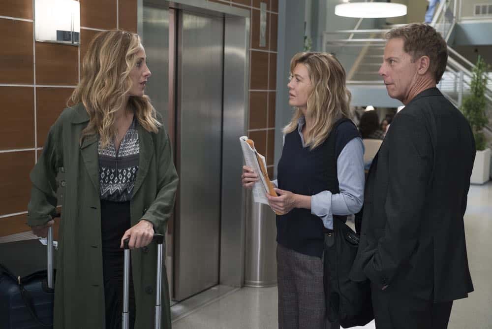 GREY'S ANATOMY - "With a Wonder and a Wild Desire"/"Broken Together" - During the first hour of the two-hour season premiere, the doctors at Grey Sloan Memorial vie for a new position. Meredith is seemingly distracted and struggles to stay focused, and Maggie finds herself the keeper of a big secret while Amelia and Owen try to figure out their relationship. Meanwhile, Jo and Alex's honeymoon doesn't go exactly as planned. In the second hour, new doctors continue to shake up the hospital in typical Grey Sloan manner. Meredith bonds with a patient while Jackson struggles with the meaning behind recent experiences; and after making a life-changing decision, Jo forms an unexpected alliance. The two-hour season premiere of "Grey's Anatomy" airs THURSDAY, SEPT. 27 (8:00-10:00 p.m. EDT), on The ABC Television Network. (ABC/Eric McCandless) KIM RAVER, ELLEN POMPEO, GREG GERMANN