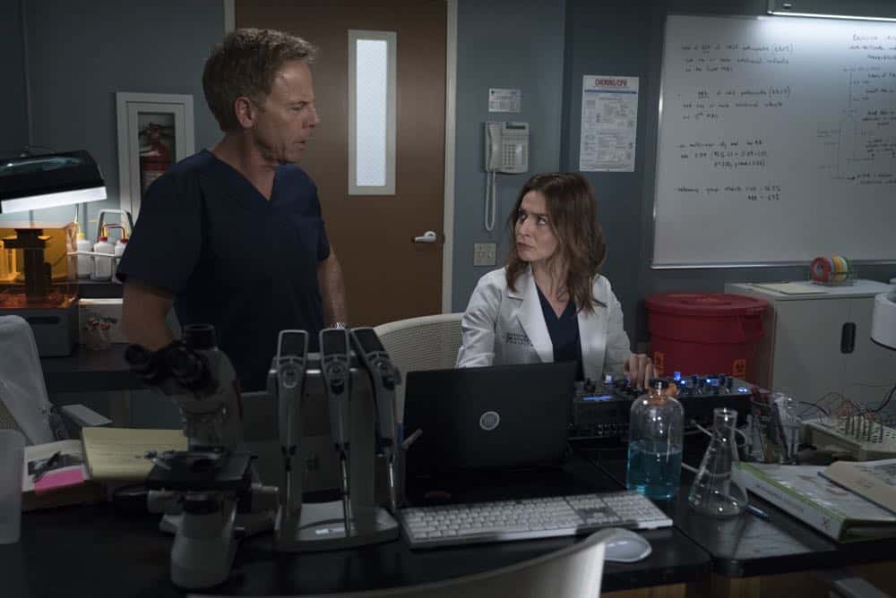 GREY'S ANATOMY - "With a Wonder and a Wild Desire"/"Broken Together" - During the first hour of the two-hour season premiere, the doctors at Grey Sloan Memorial vie for a new position. Meredith is seemingly distracted and struggles to stay focused, and Maggie finds herself the keeper of a big secret while Amelia and Owen try to figure out their relationship. Meanwhile, Jo and Alex's honeymoon doesn't go exactly as planned. In the second hour, new doctors continue to shake up the hospital in typical Grey Sloan manner. Meredith bonds with a patient while Jackson struggles with the meaning behind recent experiences; and after making a life-changing decision, Jo forms an unexpected alliance. The two-hour season premiere of "Grey's Anatomy" airs THURSDAY, SEPT. 27 (8:00-10:00 p.m. EDT), on The ABC Television Network. (ABC/Eric McCandless) GREG GERMANN, CATERINA SCORSONE