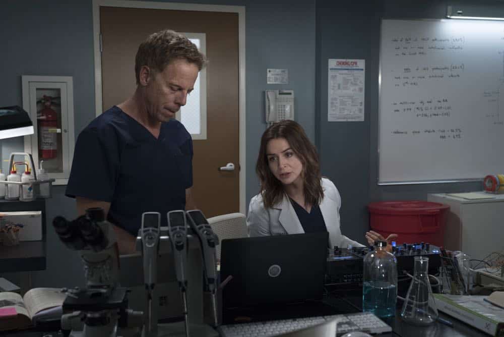 GREY'S ANATOMY - "With a Wonder and a Wild Desire"/"Broken Together" - During the first hour of the two-hour season premiere, the doctors at Grey Sloan Memorial vie for a new position. Meredith is seemingly distracted and struggles to stay focused, and Maggie finds herself the keeper of a big secret while Amelia and Owen try to figure out their relationship. Meanwhile, Jo and Alex's honeymoon doesn't go exactly as planned. In the second hour, new doctors continue to shake up the hospital in typical Grey Sloan manner. Meredith bonds with a patient while Jackson struggles with the meaning behind recent experiences; and after making a life-changing decision, Jo forms an unexpected alliance. The two-hour season premiere of "Grey's Anatomy" airs THURSDAY, SEPT. 27 (8:00-10:00 p.m. EDT), on The ABC Television Network. (ABC/Eric McCandless) GREG GERMANN, CATERINA SCORSONE