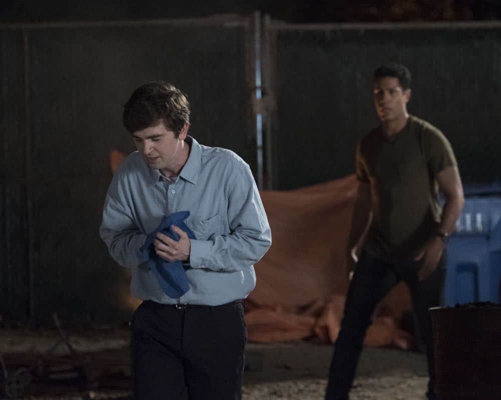 THE GOOD DOCTOR - "Hello" - Shaun’s (Freddie Highmore) proposed treatment for a homeless patient puts him and Jared (Chuku Modu) in Andrews’ (Hill Harper) crosshairs. Meanwhile, Claire (Antonia Thomas) tries to overcome Melendez’s (Nicholas Gonzalez) reluctance to do a risky heart operation while Glassman (Richard Schiff) must overcome his personal feelings about his oncologist, Dr. Marina Blaize (guest star Lisa Edelstein), and face a difficult decision about his health, on the season premiere of "The Good Doctor," MONDAY, SEPT. 24 (10:00-11:00 p.m. EDT), on The ABC Television Network. (ABC/Jeff Weddell) FREDDIE HIGHMORE, CHUKU MODU