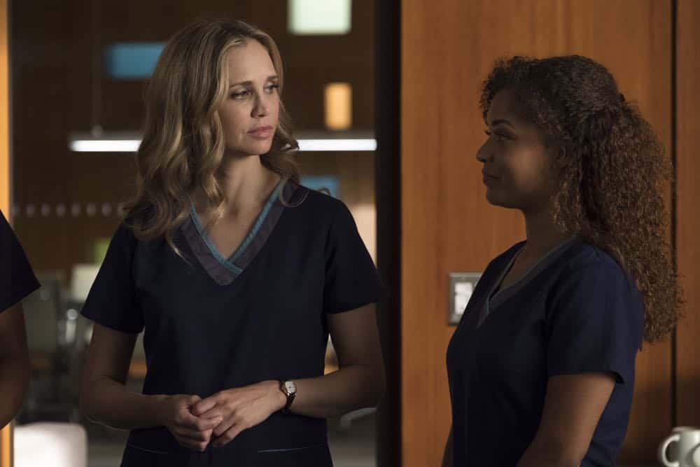 THE GOOD DOCTOR - "Hello" - Shaun’s (Freddie Highmore) proposed treatment for a homeless patient puts him and Jared (Chuku Modu) in Andrews’ (Hill Harper) crosshairs. Meanwhile, Claire (Antonia Thomas) tries to overcome Melendez’s (Nicholas Gonzalez) reluctance to do a risky heart operation while Glassman (Richard Schiff) must overcome his personal feelings about his oncologist, Dr. Marina Blaize (guest star Lisa Edelstein), and face a difficult decision about his health, on the season premiere of "The Good Doctor," MONDAY, SEPT. 24 (10:00-11:00 p.m. EDT), on The ABC Television Network. (ABC/Jeff Weddell) FIONA GUBELMANN, ANTONIA THOMAS