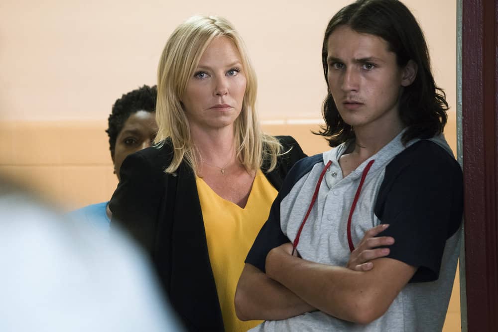 LAW & ORDER: SPECIAL VICTIMS UNIT -- "Man Up" Episode 2001 -- Pictured: (l-r) Kelli Giddish as Detective Amanda Rollins, Richard Meehan as Brian Conway -- (Photo by: Barbara Nitke/NBC)
