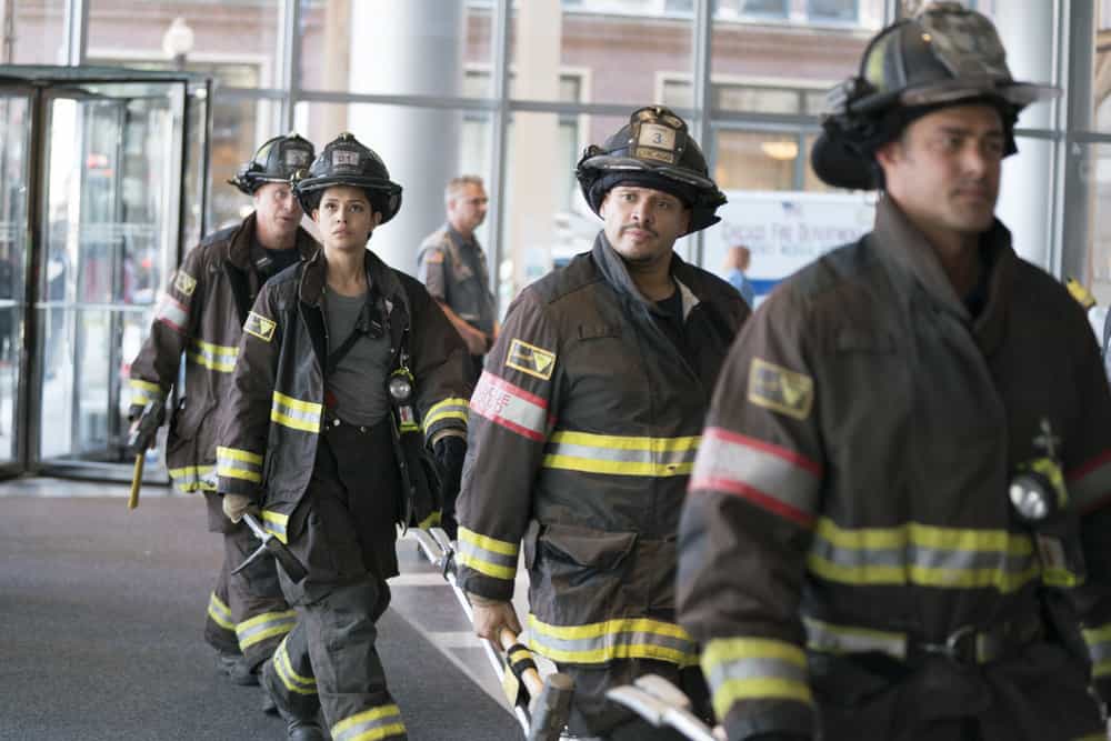 CHICAGO FIRE -- "A Closer Eye" Episode 701 -- Pictured: (l-r) Miranda Rae Mayo as Stella Kidd, Joe Minoso As Joe Cruz -- (Photo by: Elizabeth Sisson/NBC)
