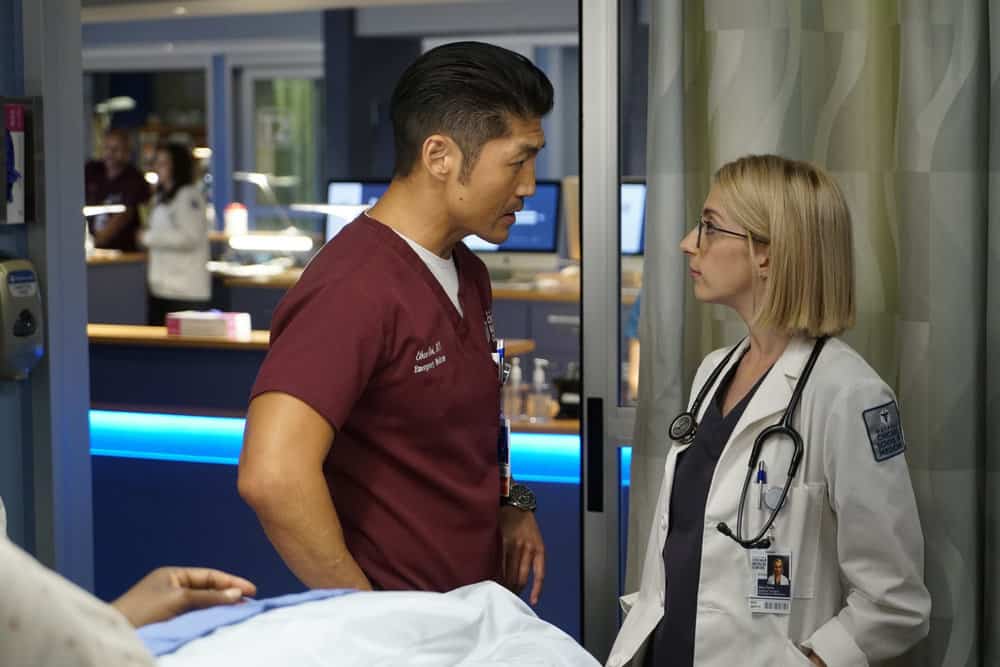 CHICAGO MED -- "Be My Better Half" Episode 401 -- Pictured: (l-r) Brian Tee as Ethan Choi, Molly Bernard as Elsa Currie -- (Photo by: Elizabeth Sisson/NBC)