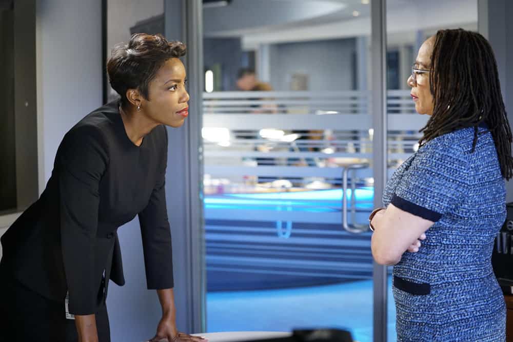CHICAGO MED -- "Be My Better Half" Episode 401 -- Pictured: (l-r) Heather Headley as Gwen Garrett, S. Epatha Merkerson as Sharon Goodwin -- (Photo by: Elizabeth Sisson/NBC)