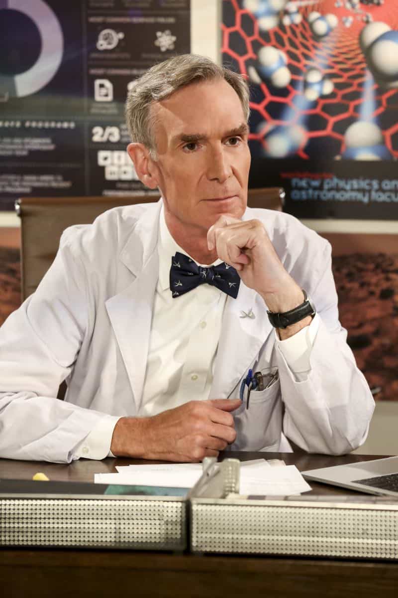 "The Conjugal Configuration" - Pictured: Bill Nye (Himself). Sheldon and Amy's honeymoon runs aground in New York, while Penny and Leonard discover they are uncomfortably similar to Amy's parents, Mr. and Mrs. Fowler (Teller and Kathy Bates). Also, Koothrappali insults physicist Neil deGrasse Tyson and starts a Twitter war, on the 12th season premiere of THE BIG BANG THEORY, on a special night, Monday, Sept. 24 (8:00-8:30 PM, ET/PT) on the CBS Television Network. Photo: Michael Yarish/Warner Bros. Entertainment Inc. é 2018 WBEI. All rights reserved.